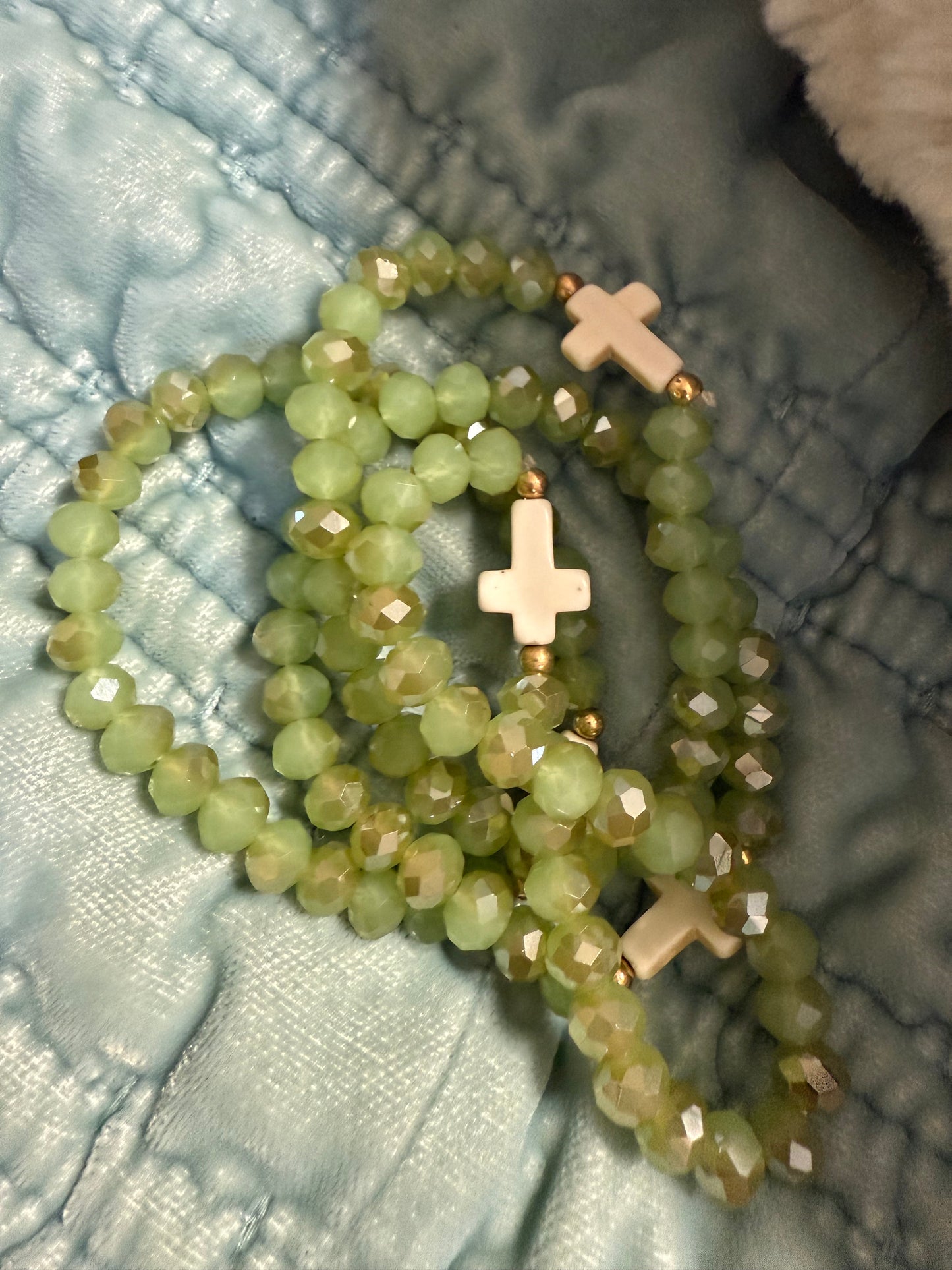 Chunky Shimmery Beaded Cross Bracelet