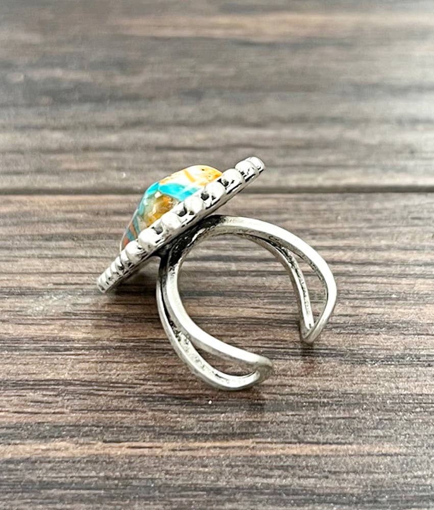 750516, 1.2" Western Gemstone Adjustable Ring