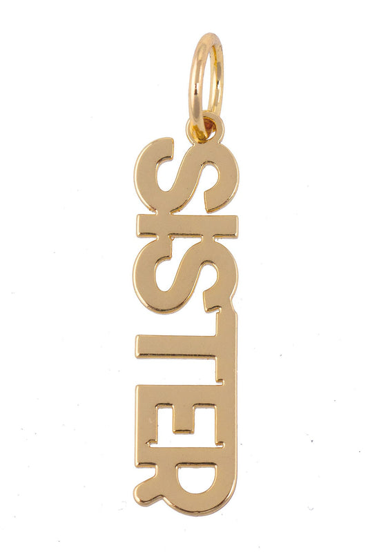 "SISTER" Block Letter Charm in Shiny Gold Canvas