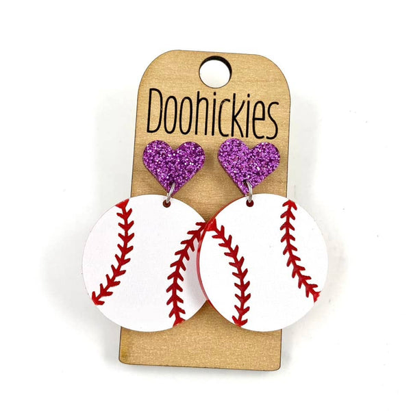 Heart Baseball Dangles - Purple Doohickie