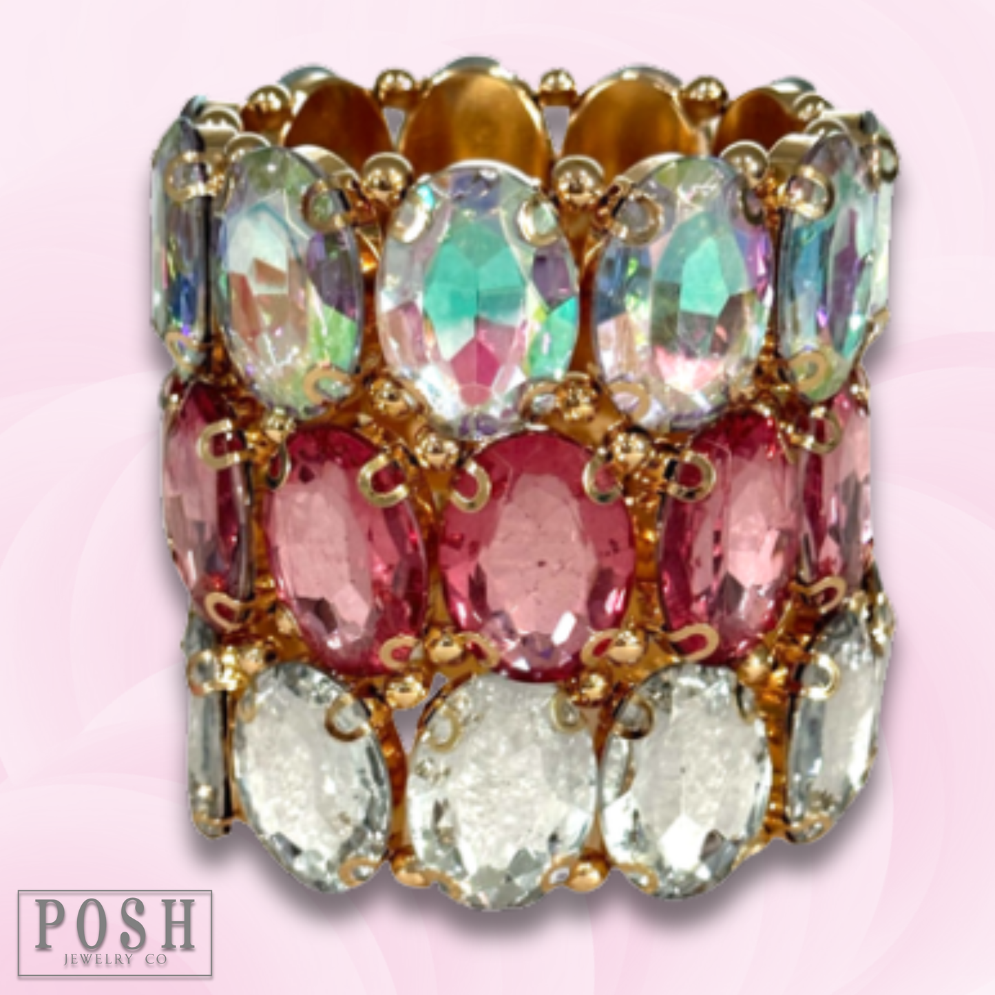 Oval rhinestone bracelet: Clear