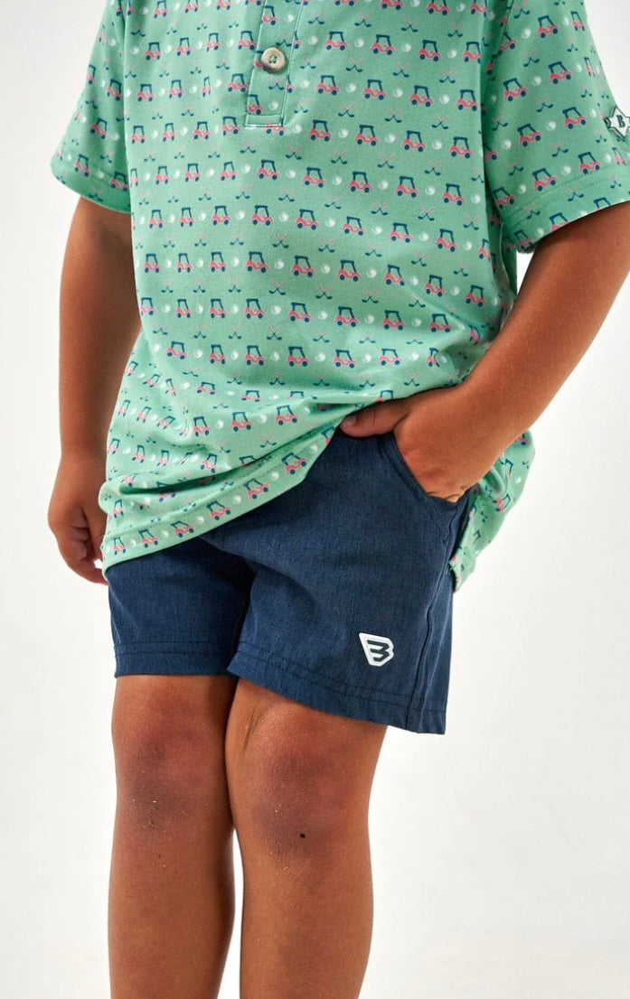 Youth Heather Navy Athletic Shorts with American Flag Liner Burlebo