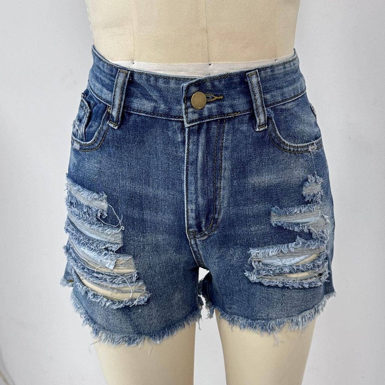 Summer Ripped Frayed Denim Shorts: Blue Rosa