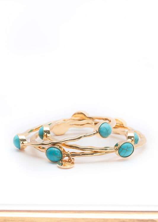 Set/3 Burnished Gold Bangles with TQ Ovals West Co