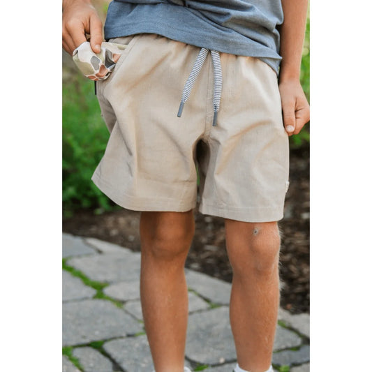 Youth Athletic Shorts Heather Khaki With Driftwood Camo Pocket And Liner Burlebo