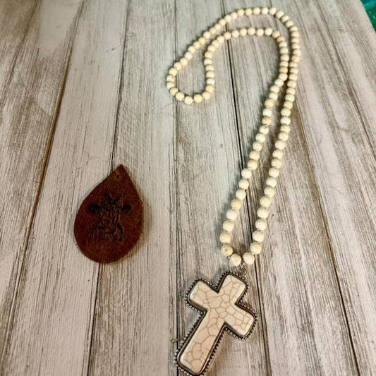 CHW Cross Stone Necklace: Ivory