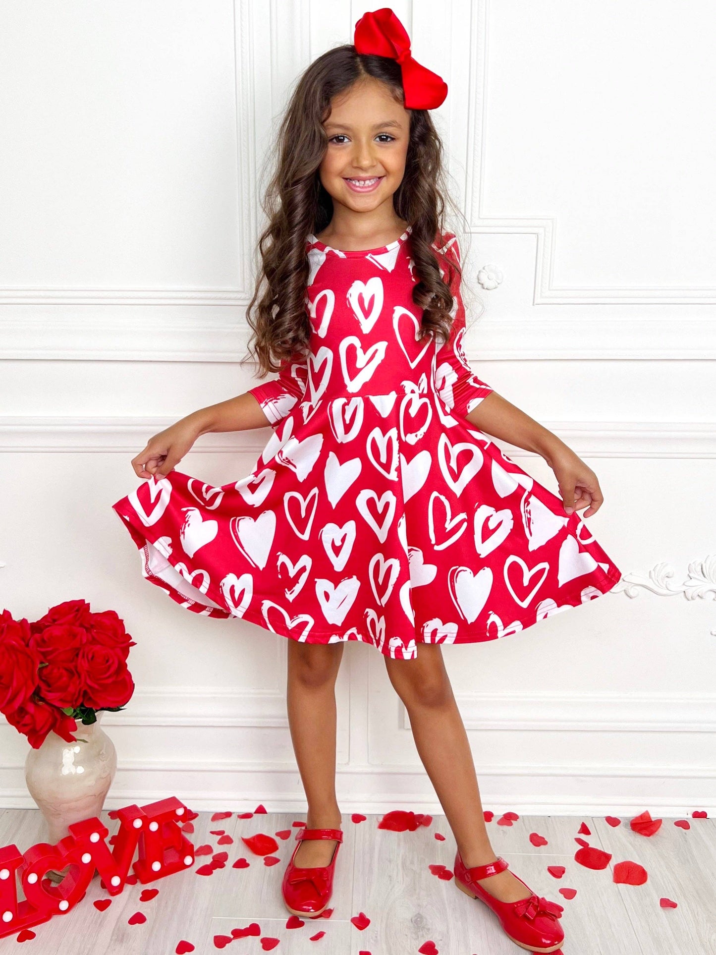 Radiant Heart Twirly Long Sleeve Skater Dress: Red Mia Belle
