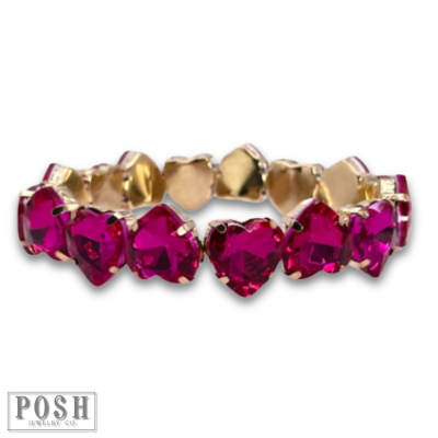 Heart rhinestone stretch bracelet: Fuchsia Or Gold PP