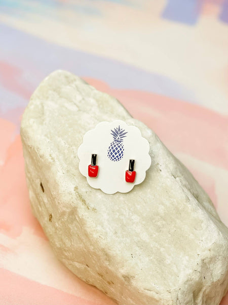 Nail Polish Bottle Enamel Stud Earrings: Red Prep Obsessed