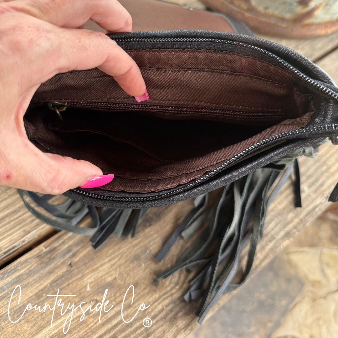 Cowgirl Crush Checkered Tooled Leather Purse Texas Western Cowhide