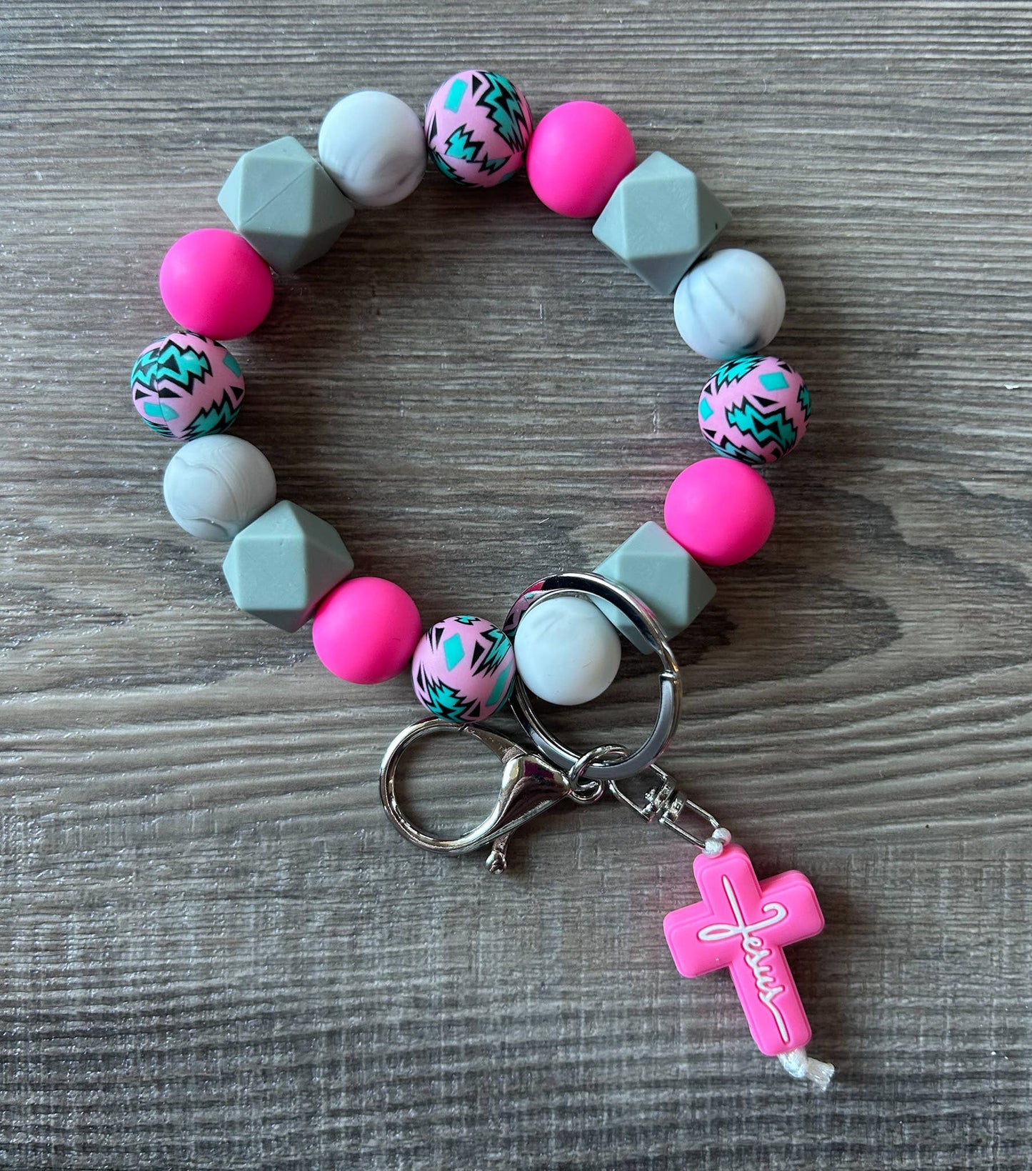 Faith Jesus Cross Wristlet Keychain: JInk Tx/Fl