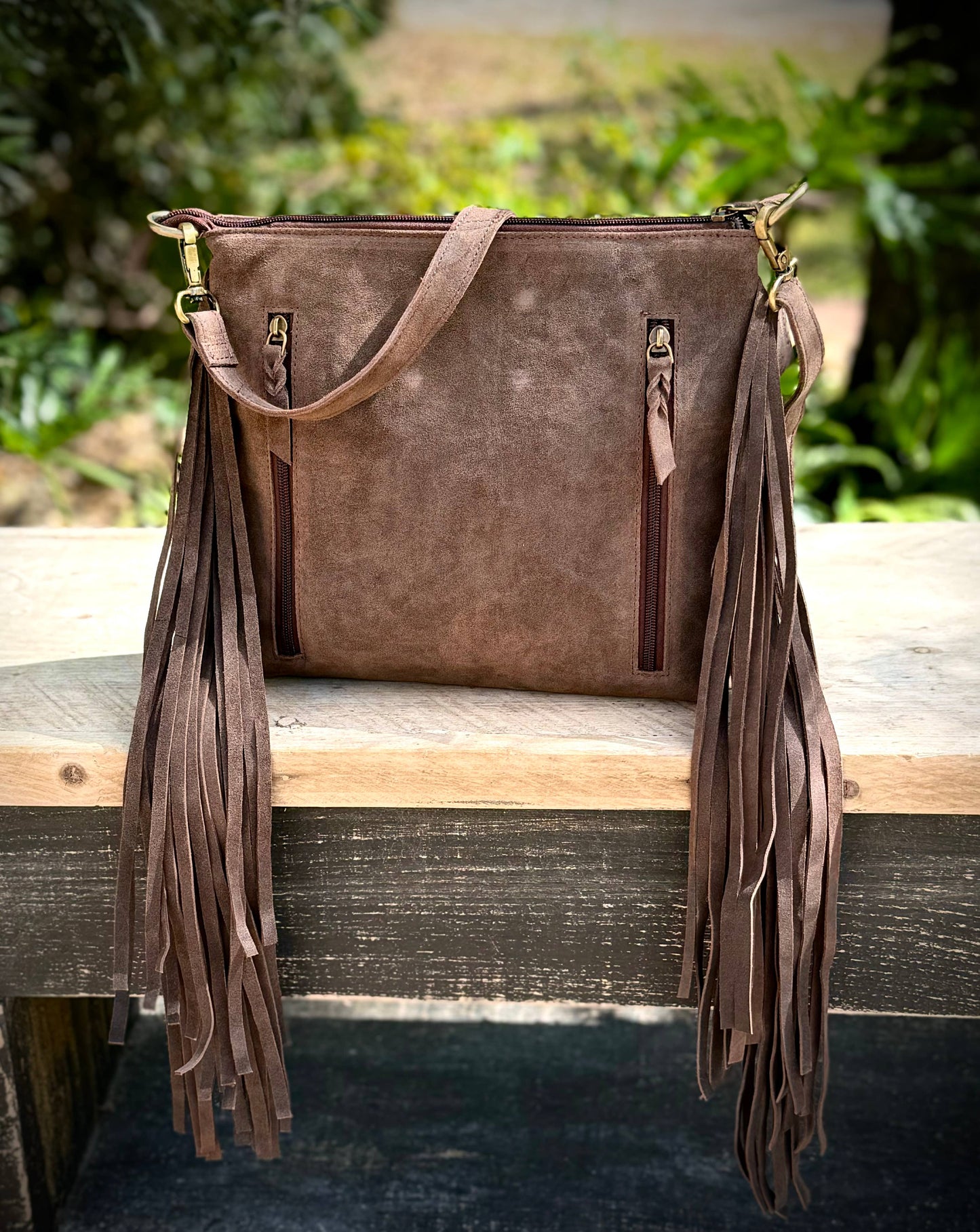 Upcycled LV Leather Suede Boot Stitch Fringe Crossbody Bag Southern Junkie