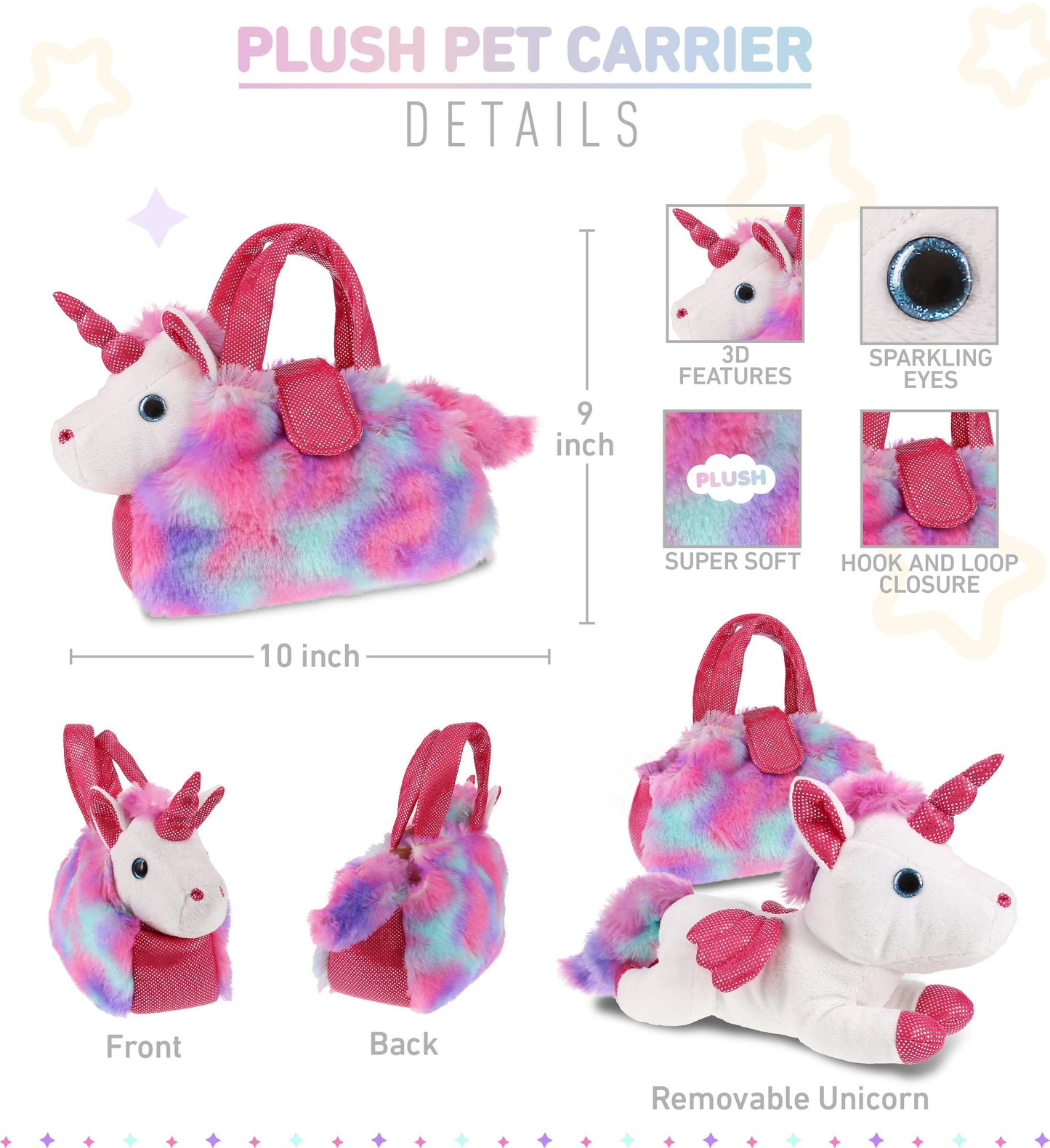 Cotton Candy Pink Unicorn Plush Purse Pet CGlobal Fl/Tx