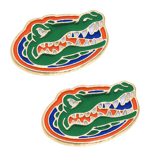 Florida Gators Enamel Logo Stud Earrings in Shiny Gold canvas