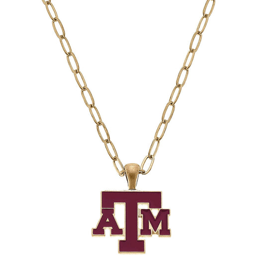 Texas A&M Aggies Enamel Pendant Necklace in Maroon Canvas