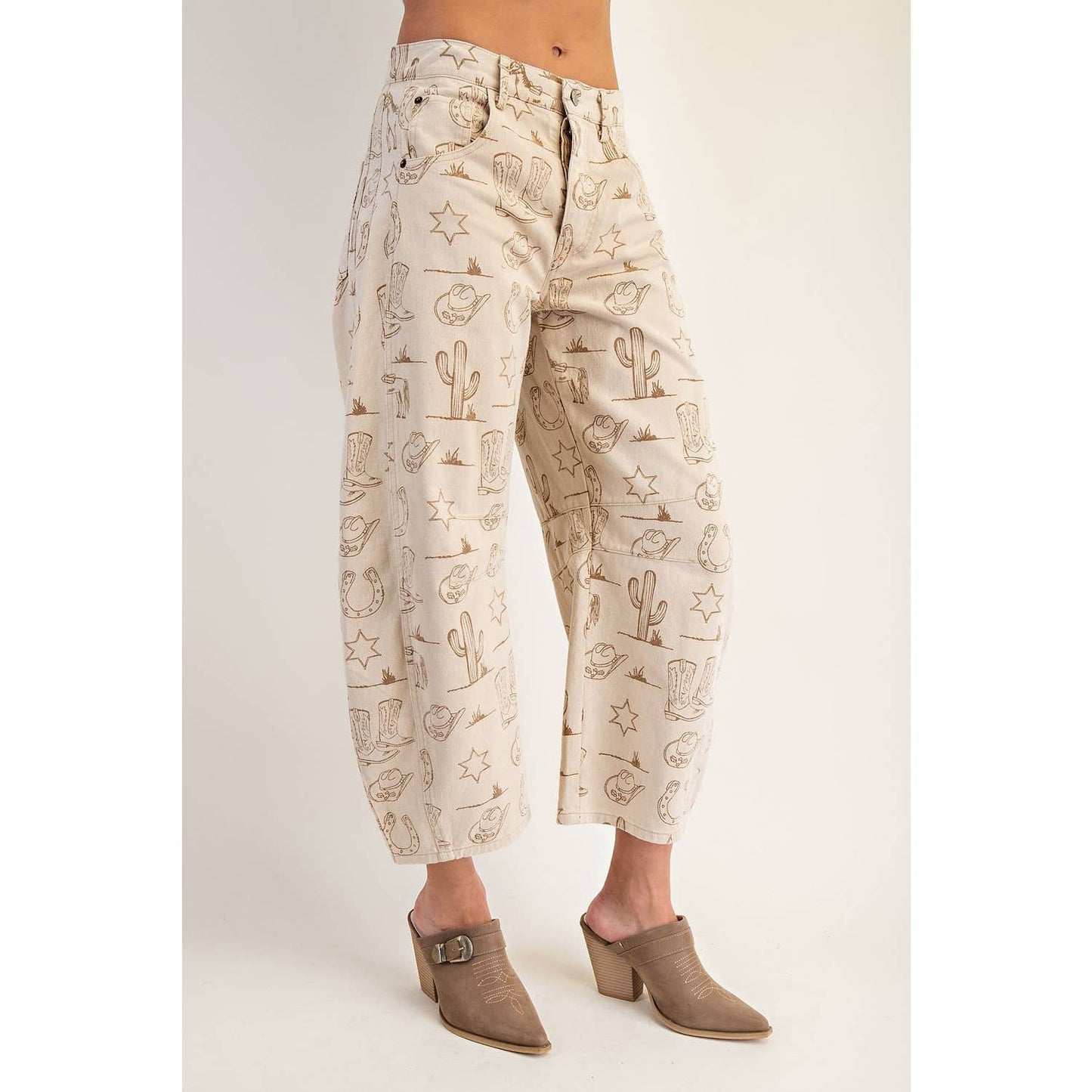NEW Mineral Washed Western Barrel Leg Jeans: ALMOND LATTE / S