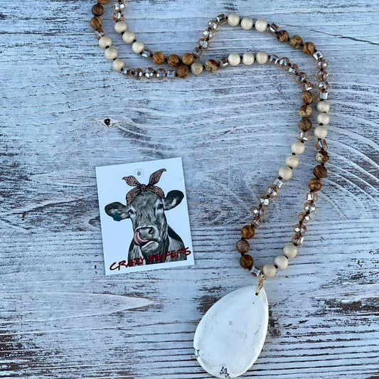 CHW Large Howlite Stone Beaded Necklace: