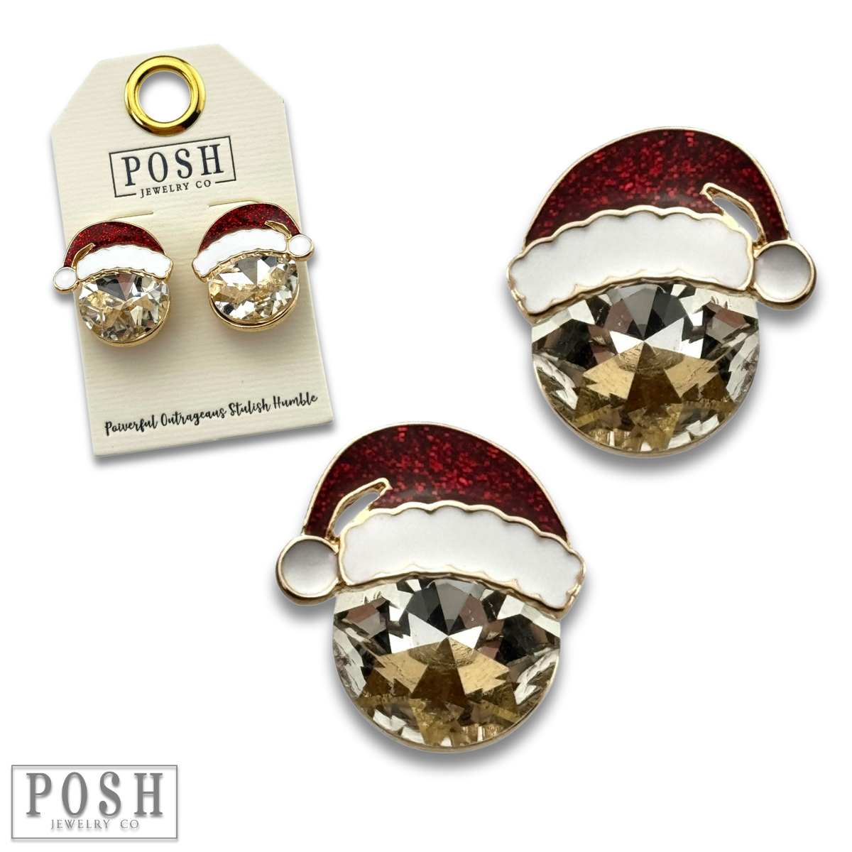 Rhinestone Santa hat earring: Red PP