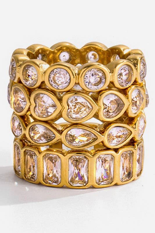 Gold Rhinestone Multi-Shape Eternity Stack Rings | 40R142: RECTANGLE