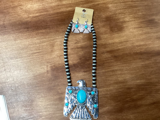 Silver eagle w/turquoise necklace