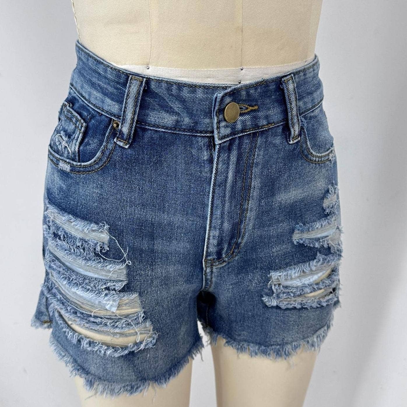 Summer Ripped Frayed Denim Shorts: Blue Rosa