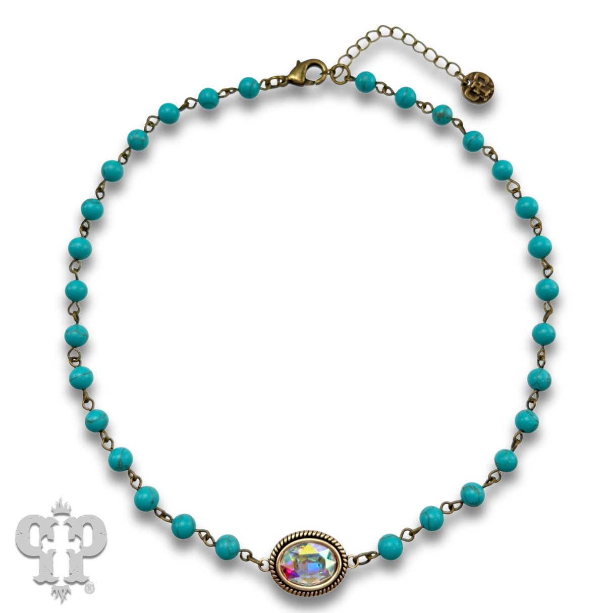 Mini oval rhinestone pendant necklace: Turquoise