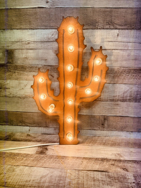Saguaro Cactus Rustic Metal Marquee Vintage Inspired Light Ironworks