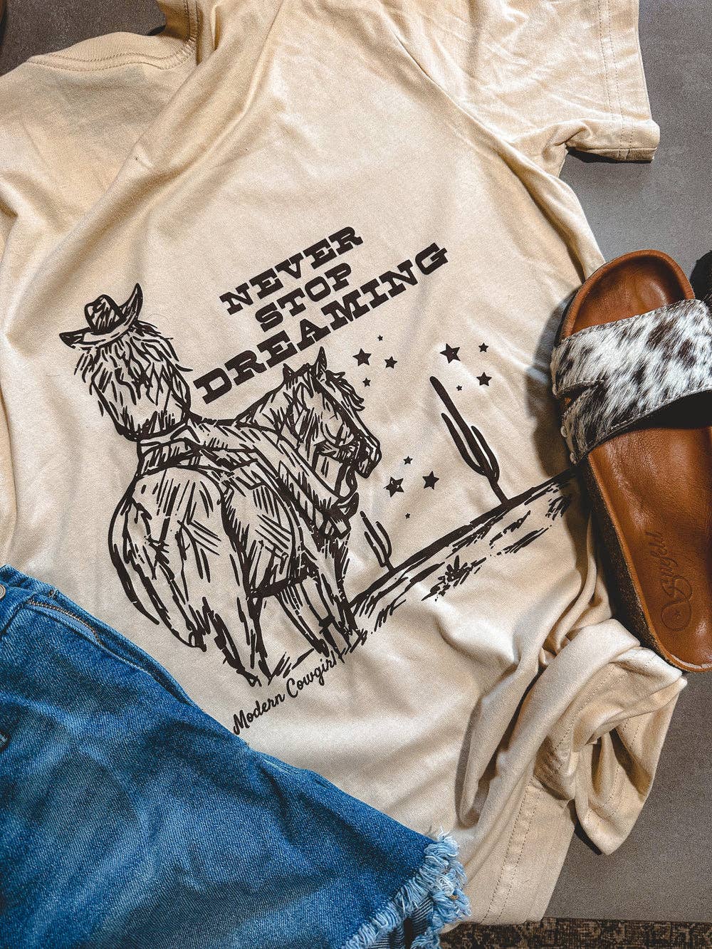 Never Stop Dreamin Tee: Navy Acid / Modern Cowgirl