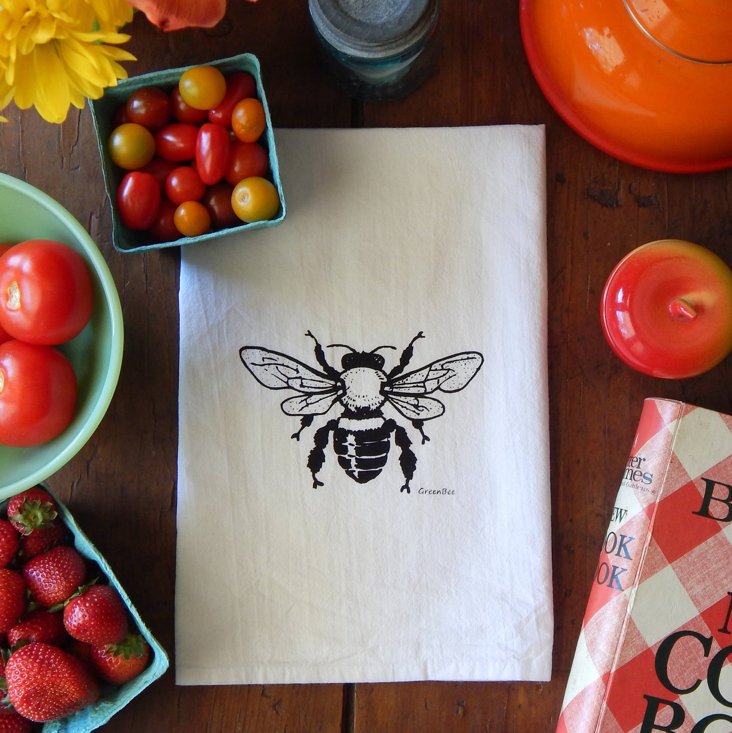 Bee Kitchen Towel | Tea Towels | Flour Sack Dish Towels: Black