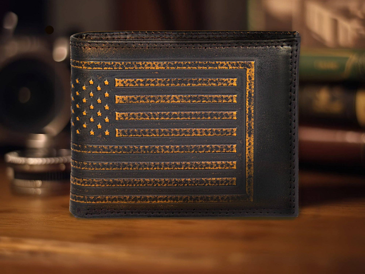American Flag Burnished Leather Zep Bifold Wallet