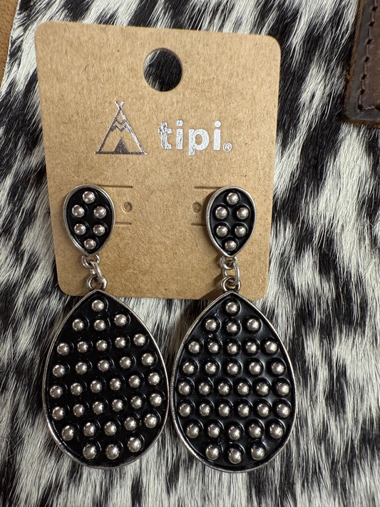 Gun Metal Dot Teardrop Earrings