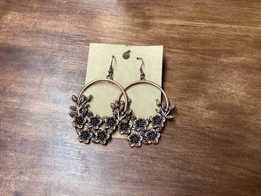 Copper round w/flower earrings