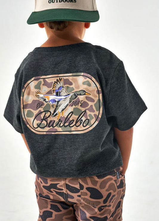 Youth Heather Black Ducks Flying In Tee Burlebo