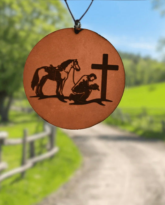 Leather Praying Cowboy Car Freshie DRF