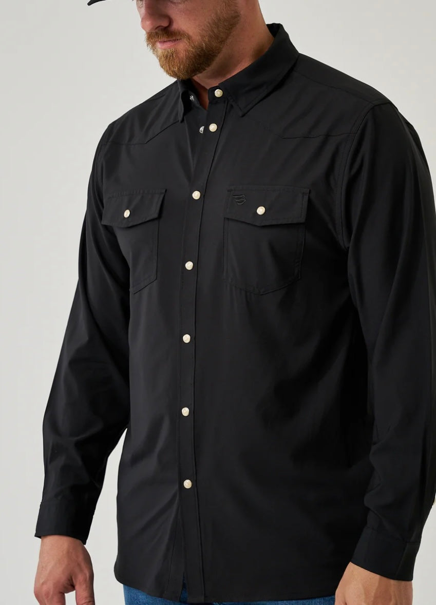 Black Long Sleeve Performance Western Shirt With Pearl Snaps Burlebo