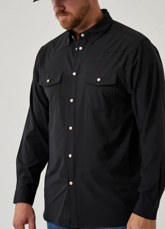 Black Long Sleeve Performance Western Shirt With Pearl Snaps Burlebo
