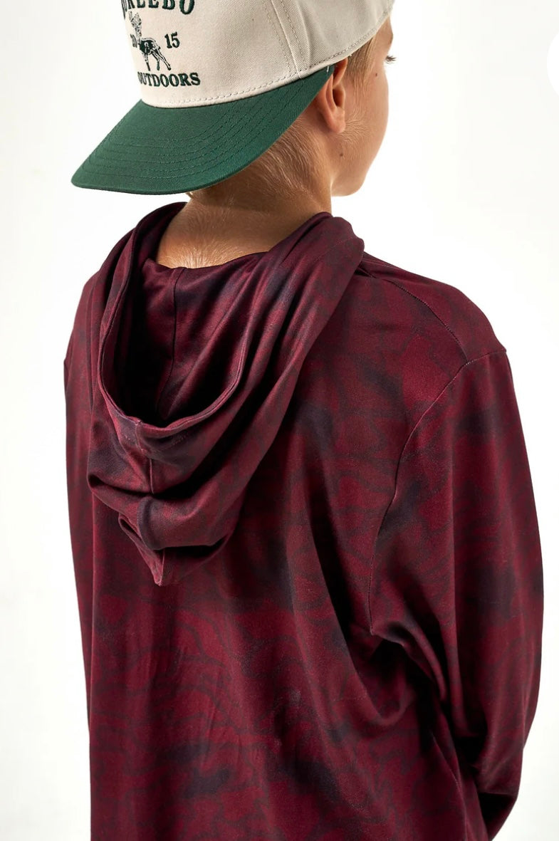 Texas Maroon Camo Youth Performance Hoodie UPF 50 Sun Protection Burlebo