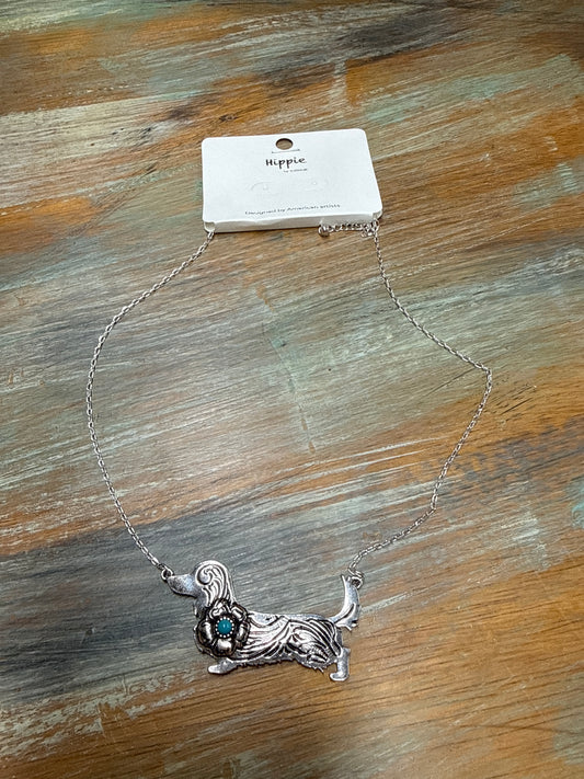 Dachshund Western Tooled Necklace Hippie