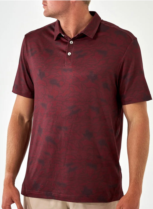 Maroon Texas Camo Performance Polo Burlebo