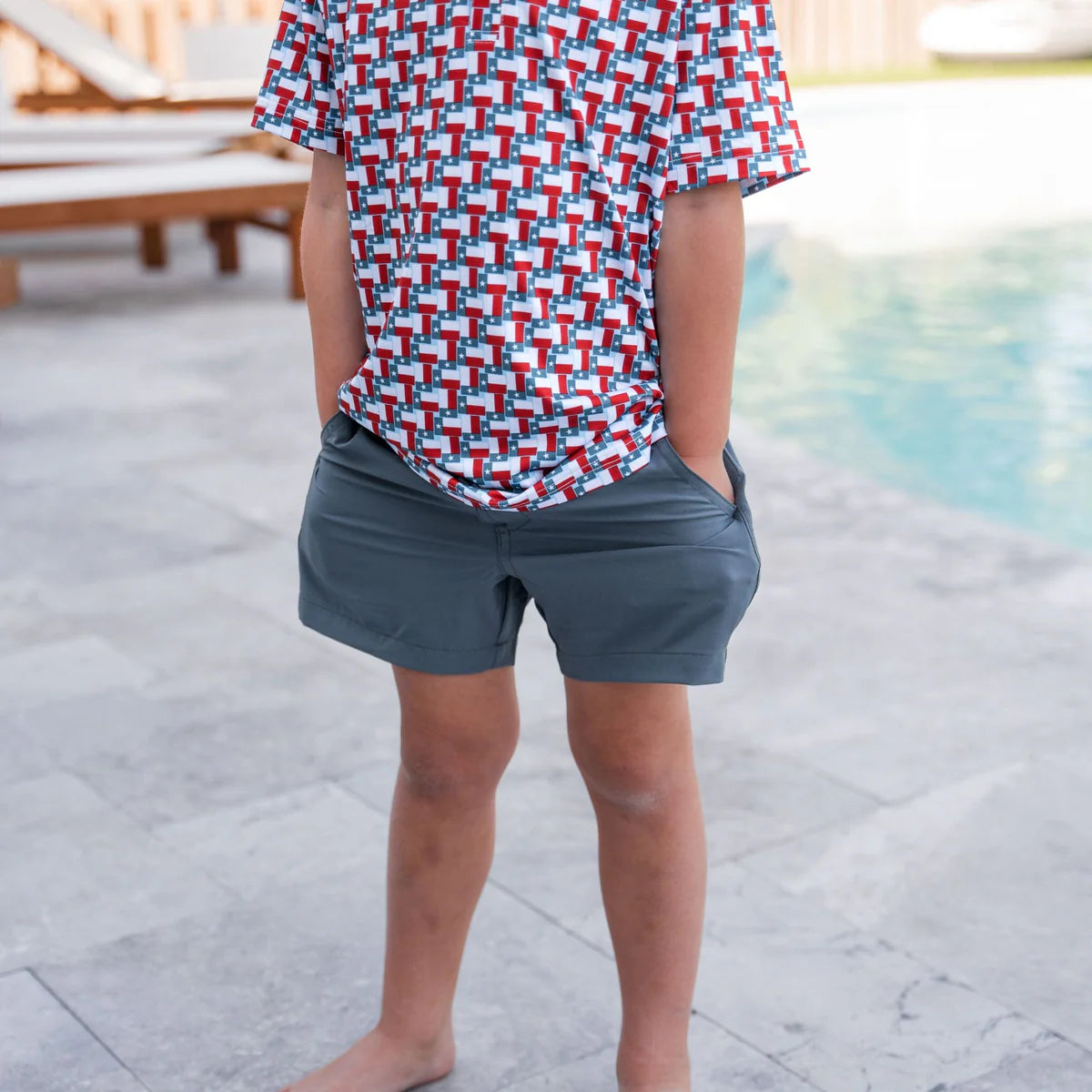 River Rock Grey Youth Everyday Shorts  with Classic Deer Camo pocket Burlebo (FL)