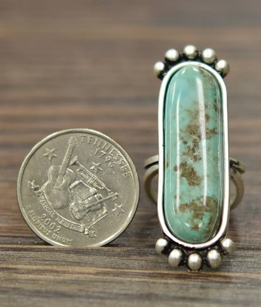 750214, 2" Western Turquoise Adjustable Ring