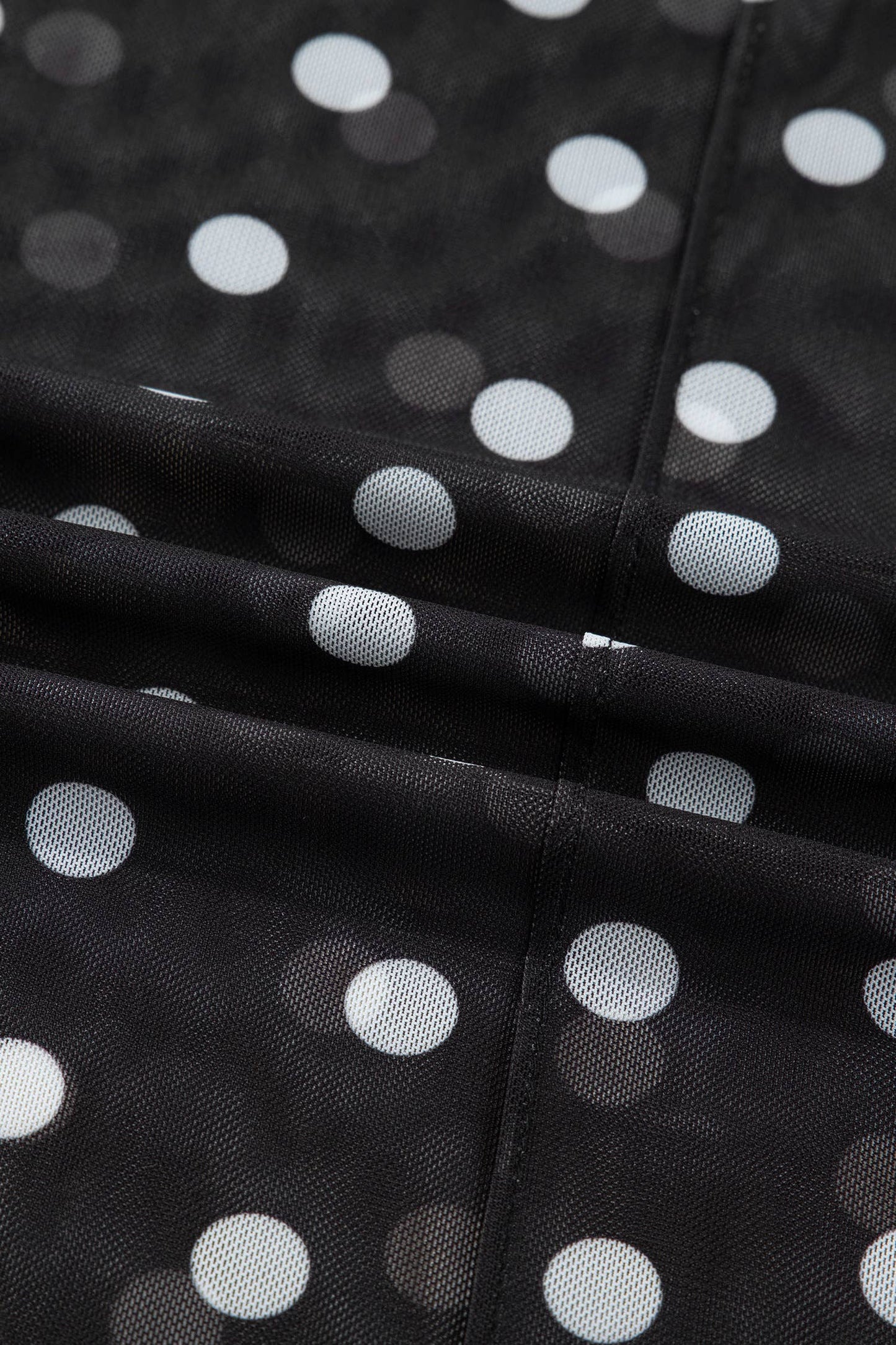 66 Polka Dot Western Mock Neck Mesh Bodycon Top (S-XL): Black / Missy / M