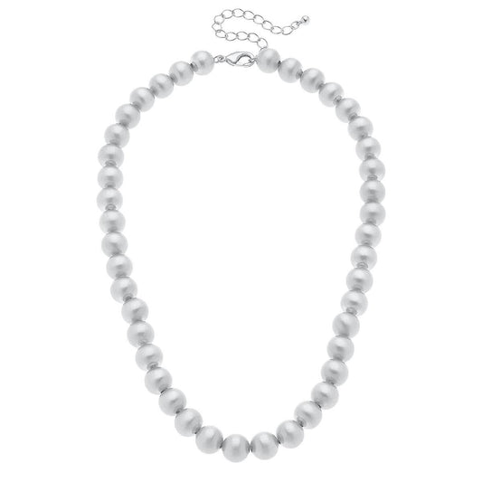 Jasper Ball Bead Necklace: Satin Silver