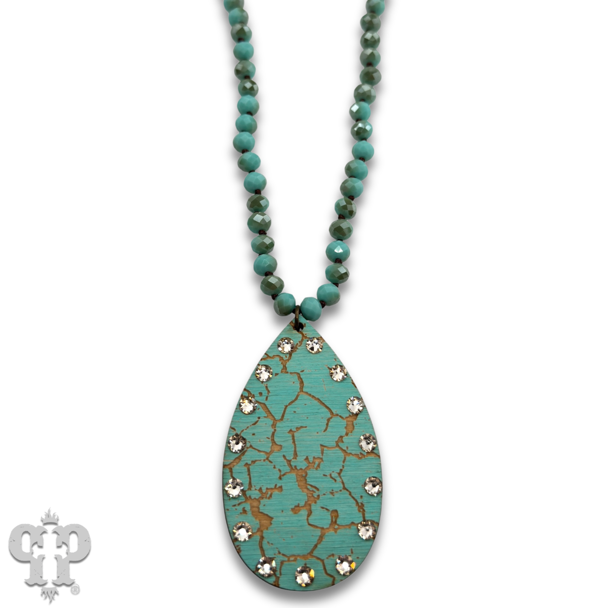 Crackle finish teardrop pendant necklace: Turquoise