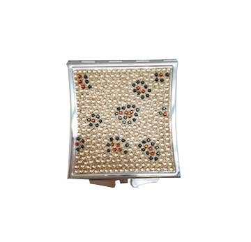 CHAMPAGNE RHINESTONE DOUBLE SIDED COMPACT MIRROR