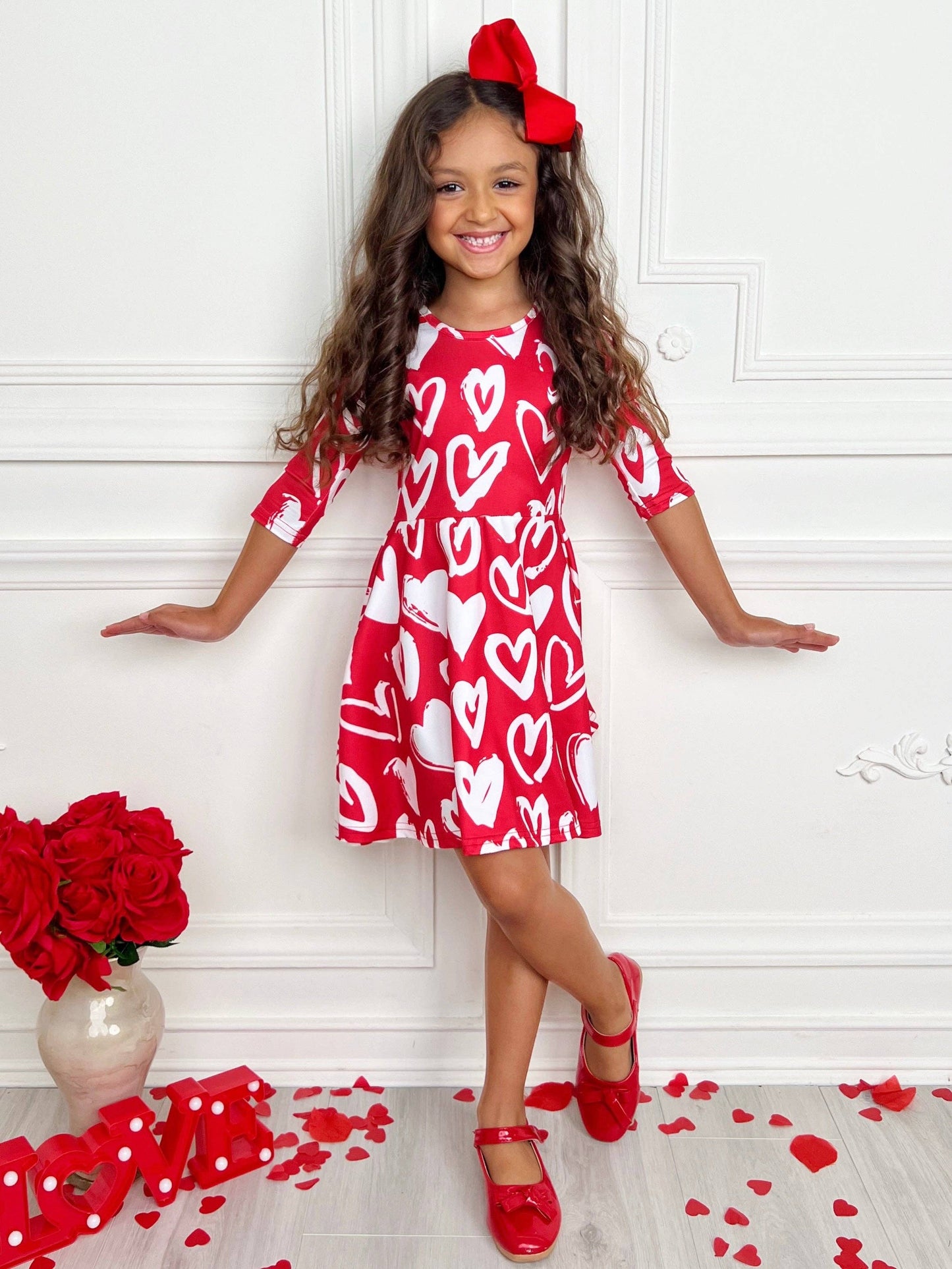 Radiant Heart Twirly Long Sleeve Skater Dress: Red Mia Belle