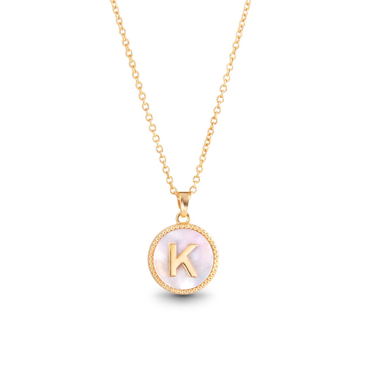 Gold Mother of Pearl Initial Necklaces | 18 Letters: C
