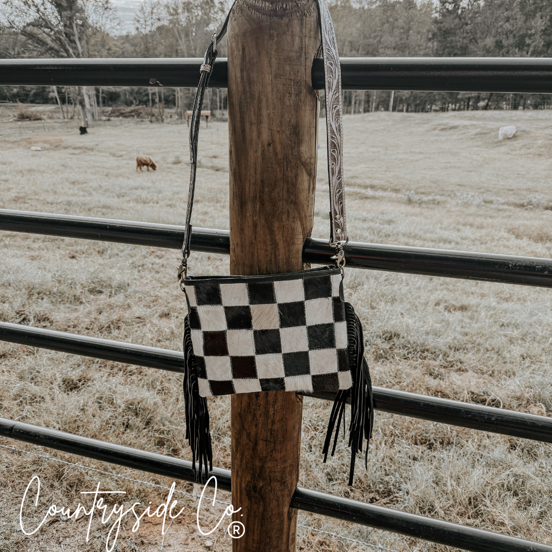 Rodeo Square Cowhide Checkered Purse countryside
