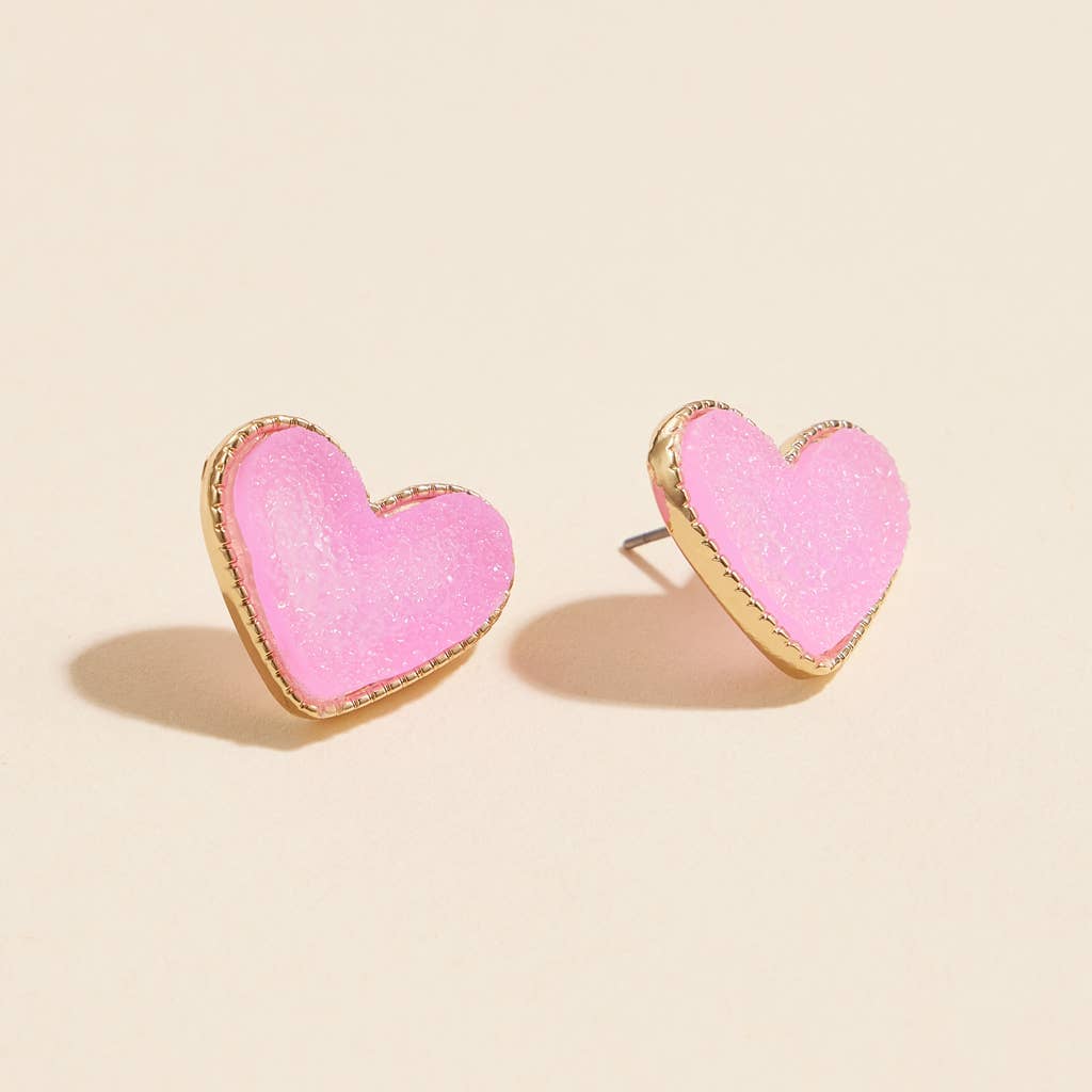 Heart Druzy Stone Stud Earrings: Red / One / 4SE31170