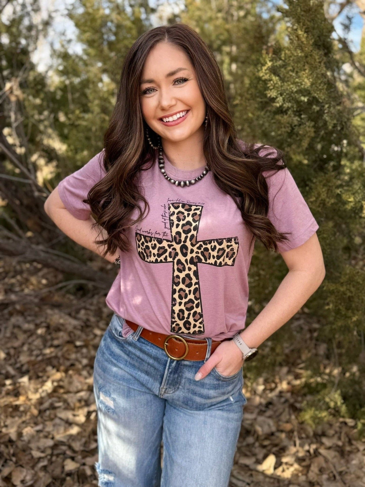 Leopard Cross Tee: Sea Green Texas True